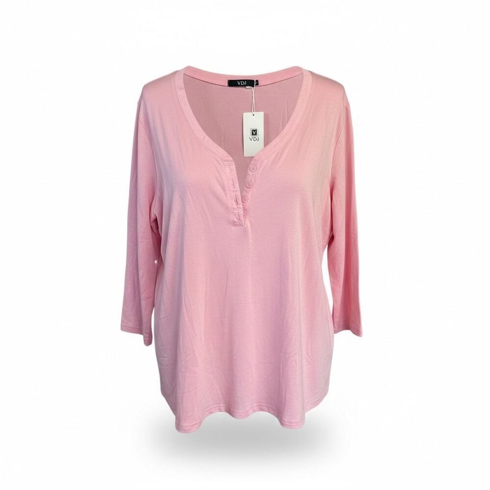 VDJ Womans Pink Button V Tee Sz XL NWT